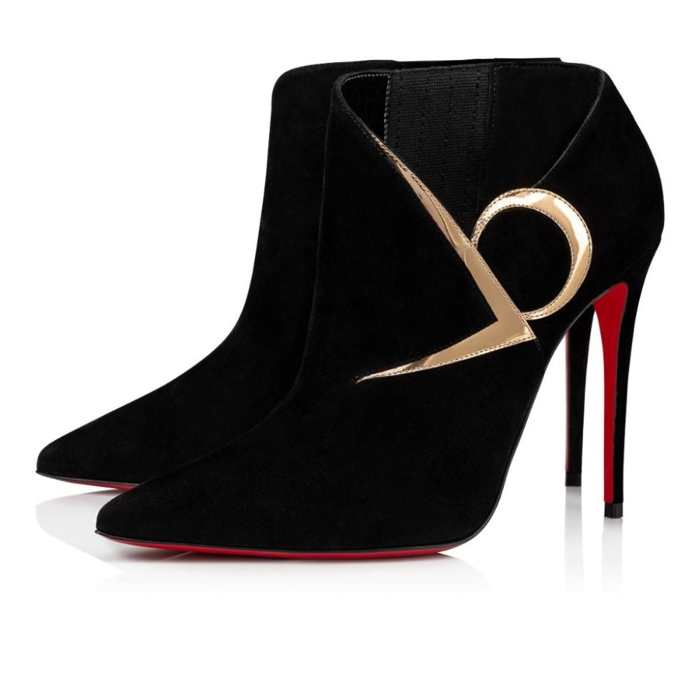 CHRISTIAN LOUBOUTIN 'CL'  Logo Suede Booties Shoes 10.5 (Black/Gold)